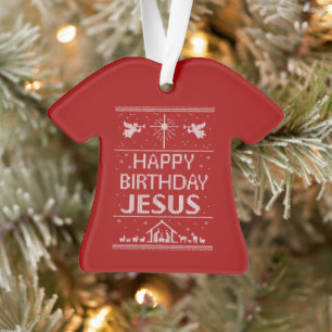 Ugly Christmas Sweater - Happy Birthday Jesus Red Ornament