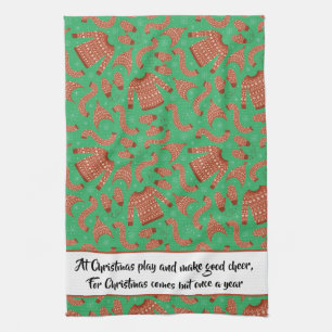 Ugly Christmas Sweater Hat Scarf Red White Quote Tea Towel