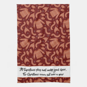 Ugly Christmas Sweater Hat Scarf Red White Quote Tea Towel