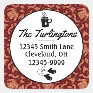 Ugly Christmas Sweater Hat Scarf Return Address Square Sticker