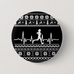 Ugly Christmas sweater heartbeat running run 6 Cm Round Badge