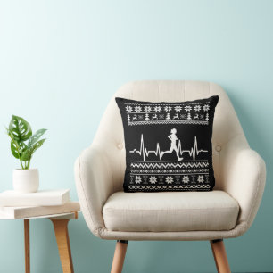 Ugly Christmas sweater heartbeat running run Cushion