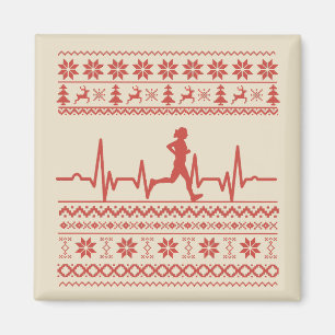 Ugly Christmas sweater heartbeat running run Magnet