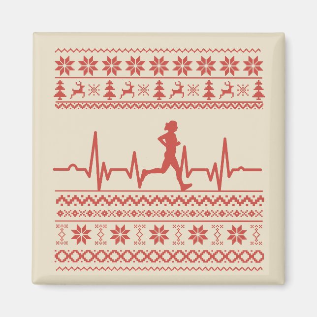 Ugly Christmas sweater heartbeat running run Magnet (Front)