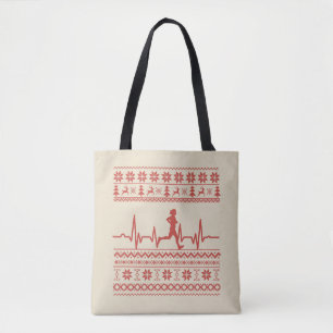 Ugly Christmas sweater heartbeat running run Tote Bag