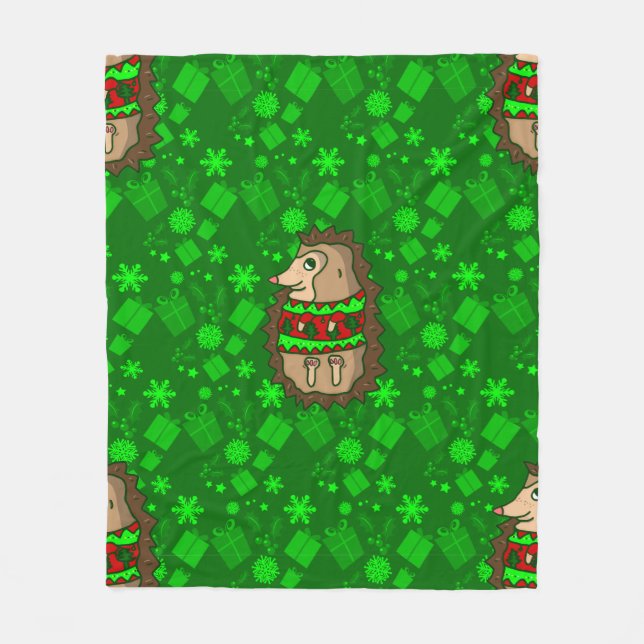 ugly christmas sweater hedgehogs fleece blanket (Front)