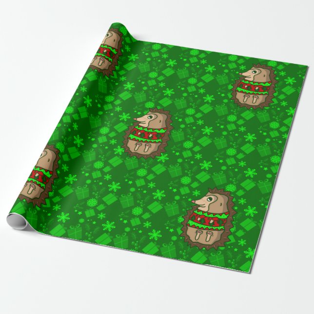 ugly christmas sweater hedgehogs wrapping paper (Unrolled)