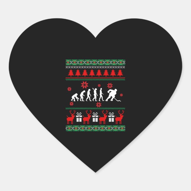 Ugly christmas Sweater Hockey xmas Gift Present Heart Sticker (Front)