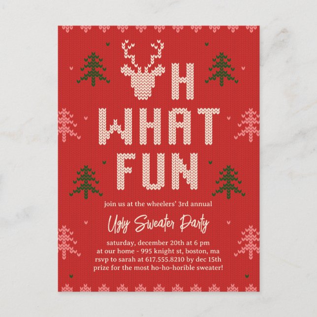 Ugly Christmas Sweater Holiday Invitation Postcard (Front)