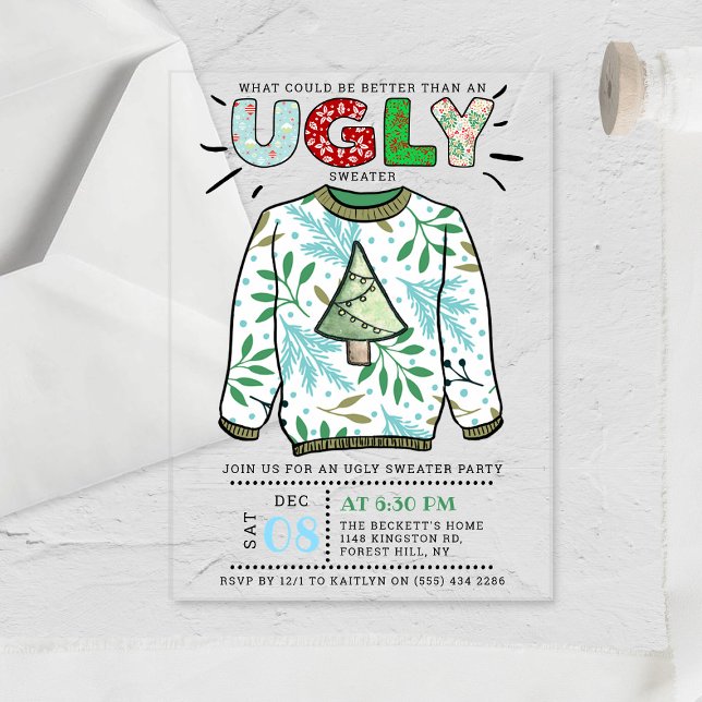 Ugly Christmas Sweater Holiday Party Acrylic Invitations (Creator Uploaded)