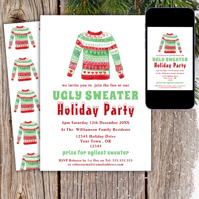 Ugly Christmas Sweater Holiday Party Invitation (Creator Uploaded)