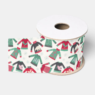 Ugly Christmas Sweater Holiday Pattern Green Red Grosgrain Ribbon