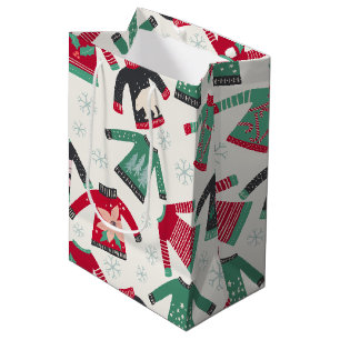 Ugly Christmas Sweater Holiday Pattern Green Red Medium Gift Bag