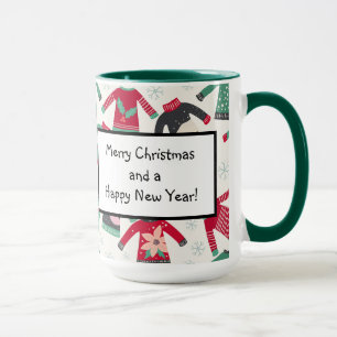 Ugly Christmas Sweater Holiday Pattern Green Red Mug