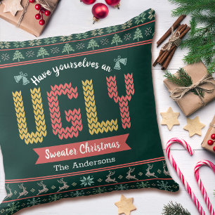 Ugly Christmas Sweater Hunter Green Nordic Knit  Cushion