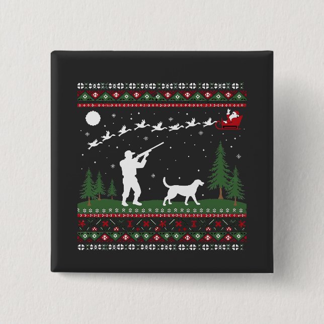 Ugly Christmas Sweater Hunting Season Santa  15 Cm Square Badge (Front)