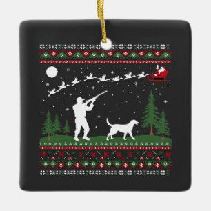 Ugly Christmas Sweater Hunting Season Santa Ceramic Ornament