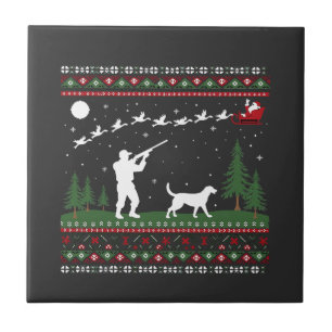 Ugly Christmas Sweater Hunting Season Santa  Ceramic Tile