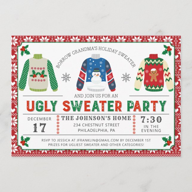 Ugly Christmas Sweater Invitations Party Invite (Front)