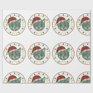 Ugly Christmas Sweater Knit Cat Santa Hat Wrapping Paper
