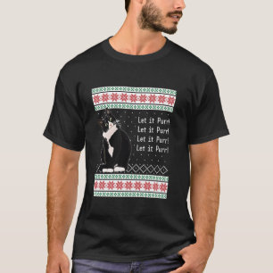 Ugly Christmas Sweater Let it Purr Tuxedo Cat 