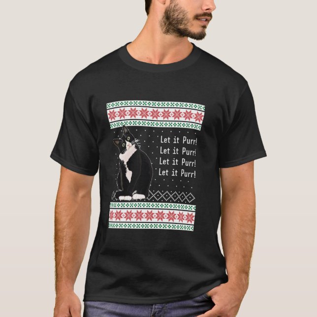 Ugly Christmas Sweater Let it Purr Tuxedo Cat  (Front)