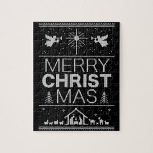 Ugly Christmas Sweater Merry Christ Mas Religious Jigsaw Puzzle