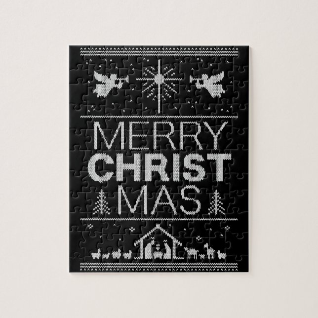 Ugly Christmas Sweater Merry Christ Mas Religious Jigsaw Puzzle (Vertical)