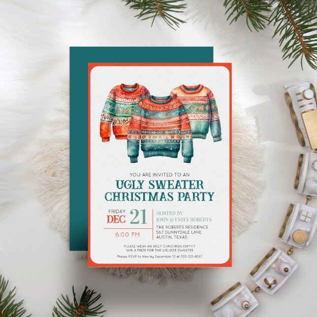 Ugly Christmas Sweater Modern Retro Holiday Party Invitation (Creator Uploaded)