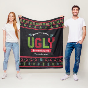 Ugly Christmas Sweater Nordic Knit Fun Chalkboard  Fleece Blanket