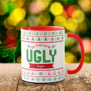 Ugly Christmas Sweater Nordic Red Green Knit Name Mug