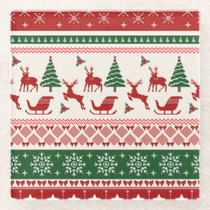 Ugly Christmas Sweater Nordic Reindeer Pattern Glass Coaster
