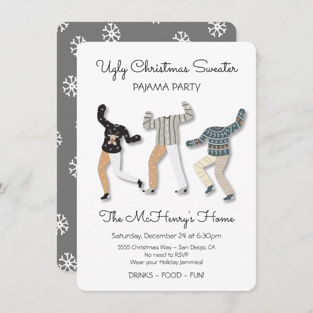 Ugly Christmas Sweater Pajama Party Invitation (Front/Back)