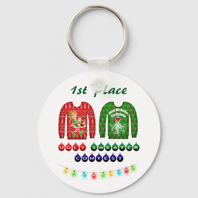 Ugly Christmas Sweater Party 1st Place Winner Key Ring (Front)