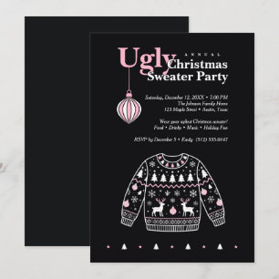 Ugly Christmas Sweater Party Black Pink TMF26 Invitation