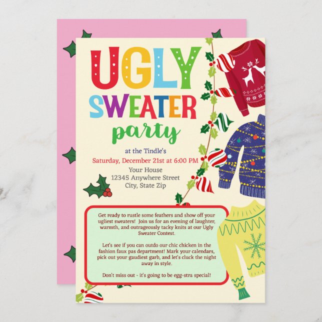 Ugly Christmas Sweater Party Invitation (Front/Back)
