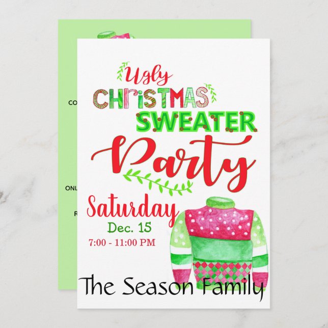 Ugly Christmas Sweater Party Invitation (Front/Back)