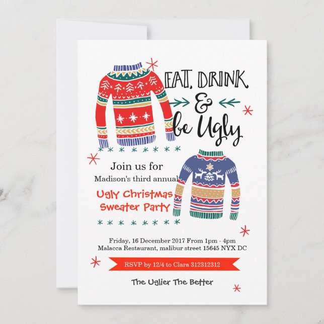 Ugly Christmas Sweater Party Invitation (Front)