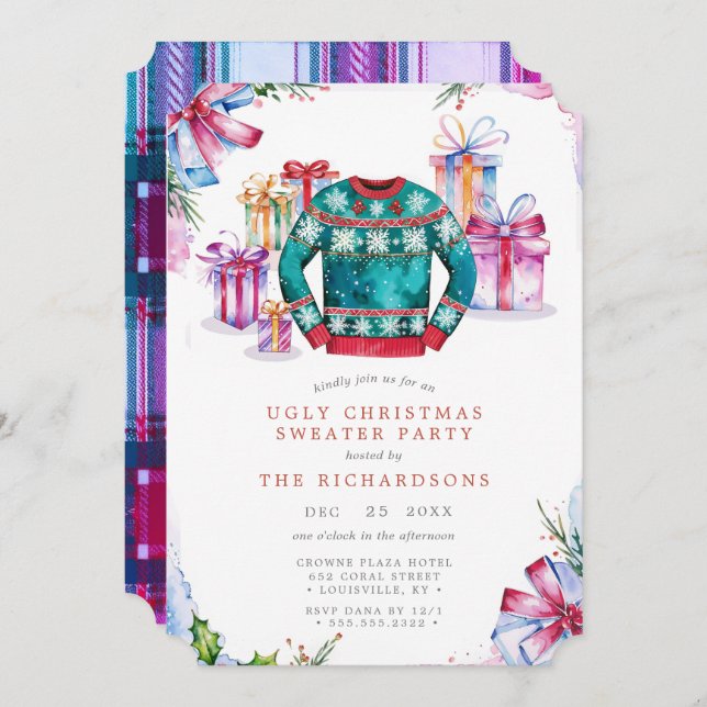Ugly Christmas Sweater Party Invitation Card Holid (Front/Back)