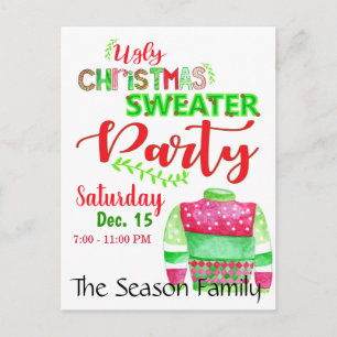 Ugly Christmas Sweater Party Invitation Postcard