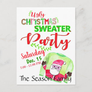 Ugly Christmas Sweater Party Invitation Postcard