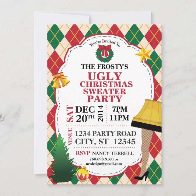Ugly Christmas Sweater Party Invite (Red/Green) (Front)