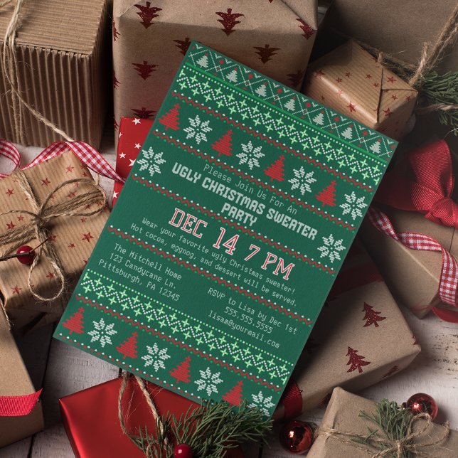 Ugly Christmas Sweater Party Knitted Snowflake Invitation (Creator Uploaded)