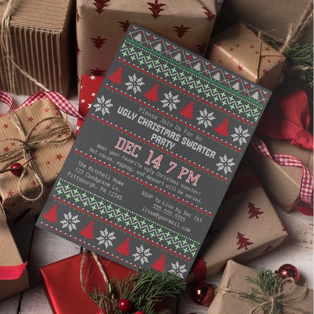 Ugly Christmas Sweater Party Knitted Snowflake Invitation (Creator Uploaded)