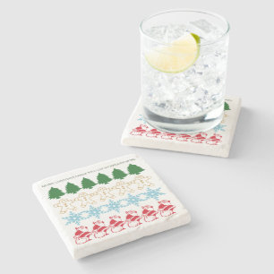 Ugly Christmas Sweater Party Pattern Custom Text Stone Coaster