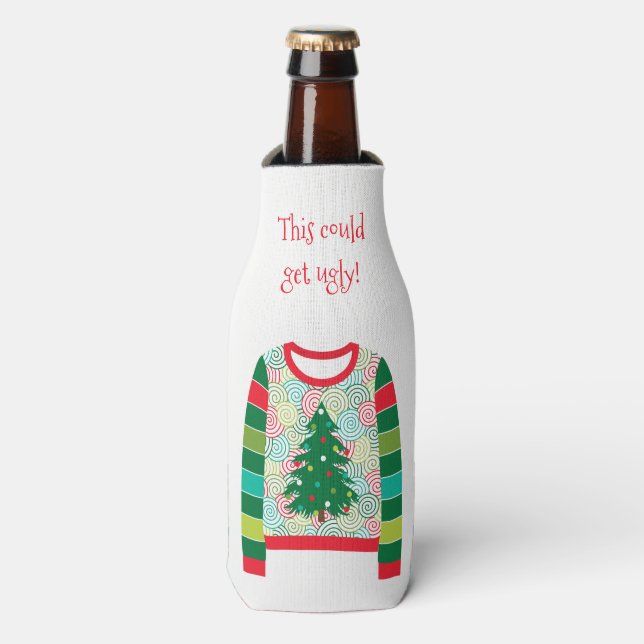 Ugly Christmas Sweater Party Personalised Bottle Cooler (Bottle Front)