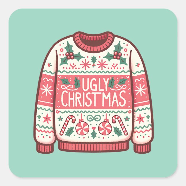 Ugly Christmas Sweater Party Square Sticker (Front)