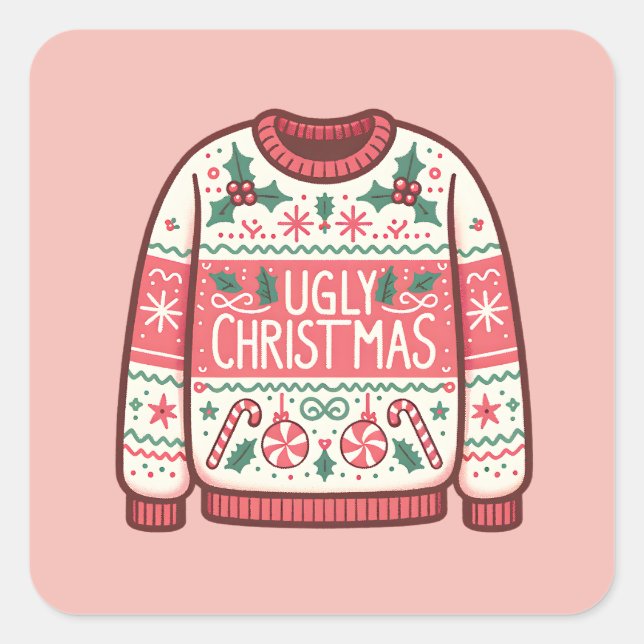 Ugly Christmas Sweater Party Square Sticker (Front)