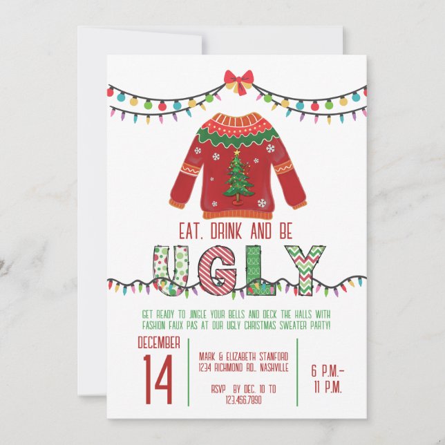 Ugly Christmas Sweater Party Tacky Holiday Party Invitation (Front)