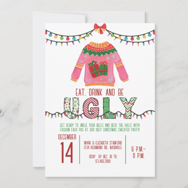 Ugly Christmas Sweater Party Tacky Holiday Party Invitation (Front)